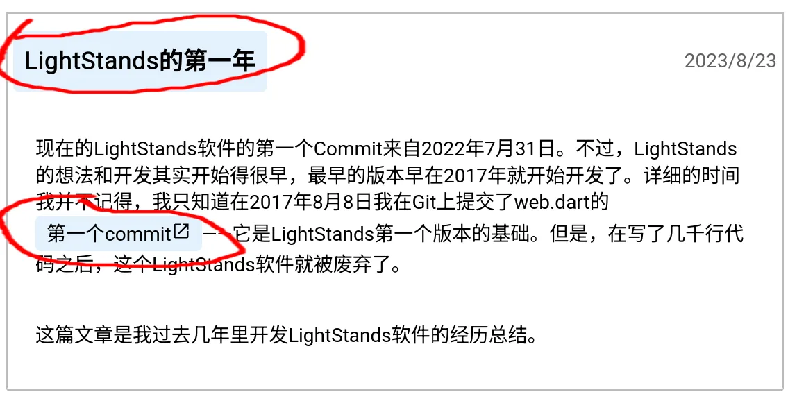 博客文章列表的一个项目,有两个地方被红圈圈了出来:标题和内容梗概中的一个链接